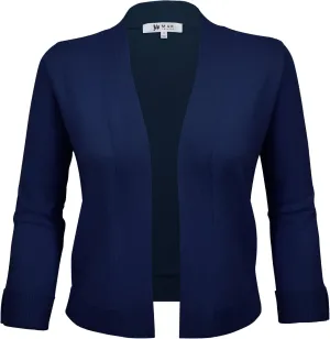 YEMAK Women's Crop Cardigan Sweater  3/4 Sleeve Open Front Classic Basic Knit Bolero Cropped Soft Lightweight Knitted Top