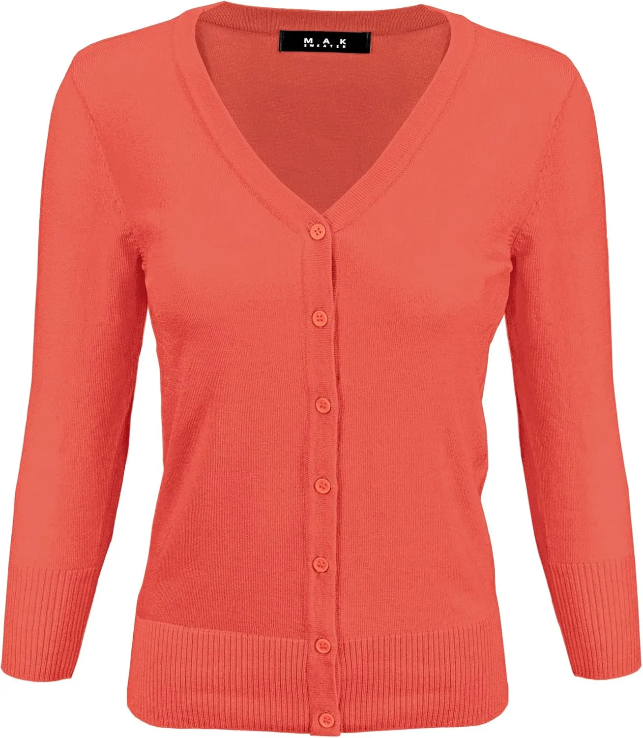 YEMAK Women's Knit Cardigan Sweater  3/4 Sleeve V-Neck Basic Classic Casual Button Down Soft Lightweight Top (S-3XL)