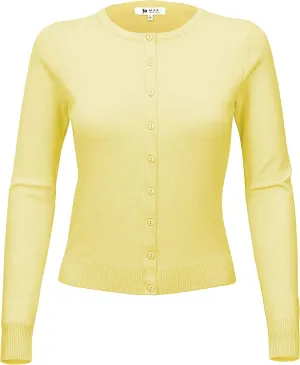 YEMAK Women's Knit Cardigan Sweater  Long Sleeve Crewneck Basic Classic Casual Button Down Soft Lightweight Knitted Top