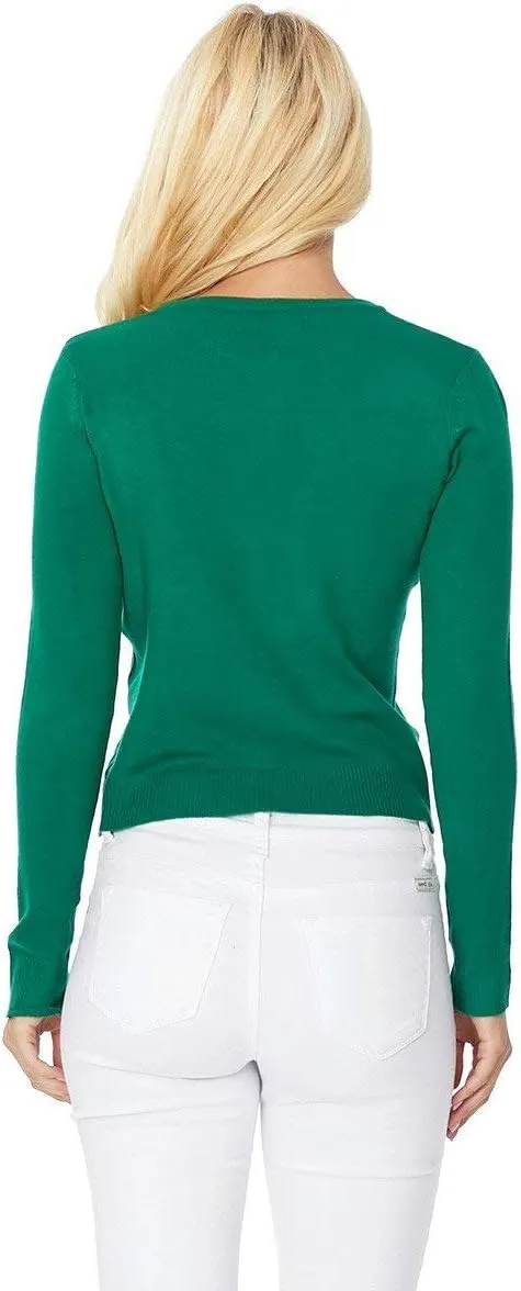 YEMAK Women's Knit Cardigan Sweater  Long Sleeve Crewneck Basic Classic Casual Button Down Soft Lightweight Knitted Top