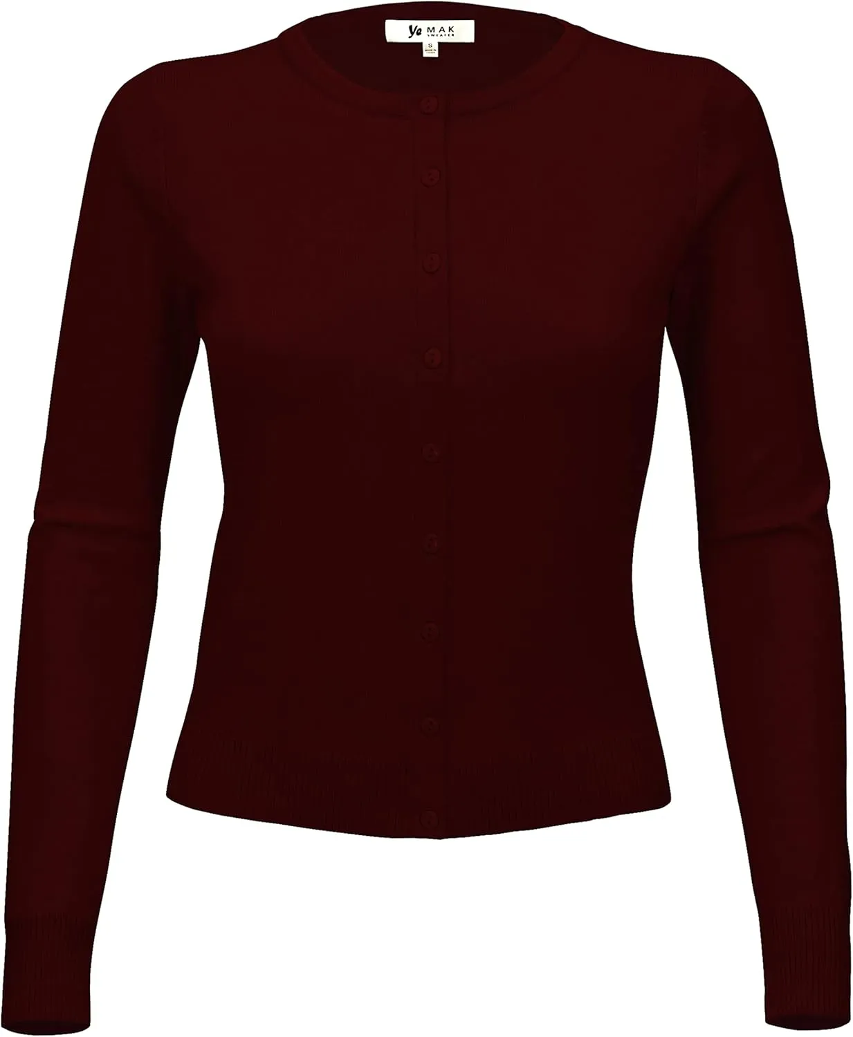 YEMAK Women's Knit Cardigan Sweater  Long Sleeve Crewneck Basic Classic Casual Button Down Soft Lightweight Knitted Top