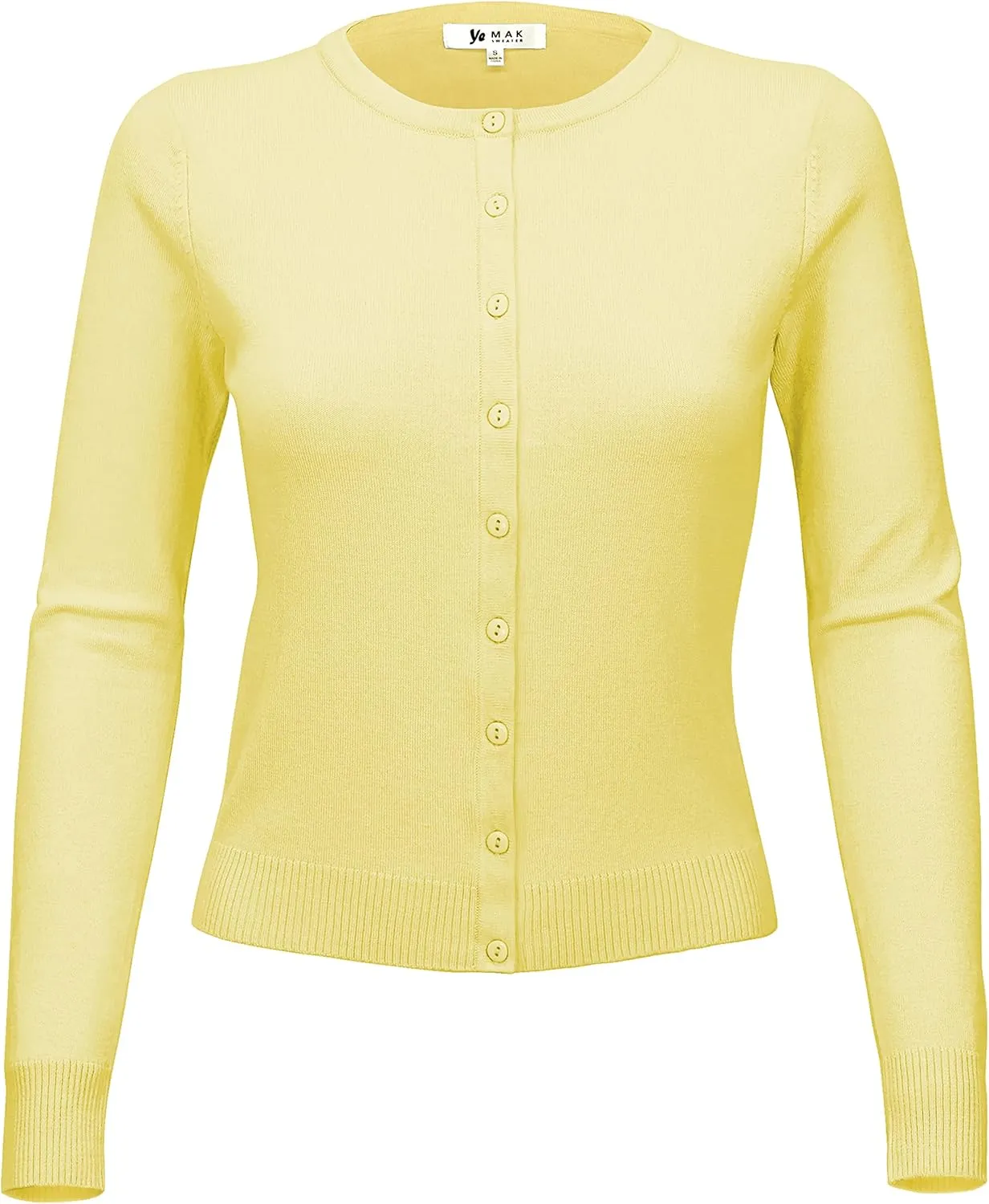 YEMAK Women's Knit Cardigan Sweater  Long Sleeve Crewneck Basic Classic Casual Button Down Soft Lightweight Knitted Top
