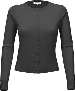 YEMAK Women's Knit Cardigan Sweater  Long Sleeve Crewneck Basic Classic Casual Button Down Soft Lightweight Knitted Top