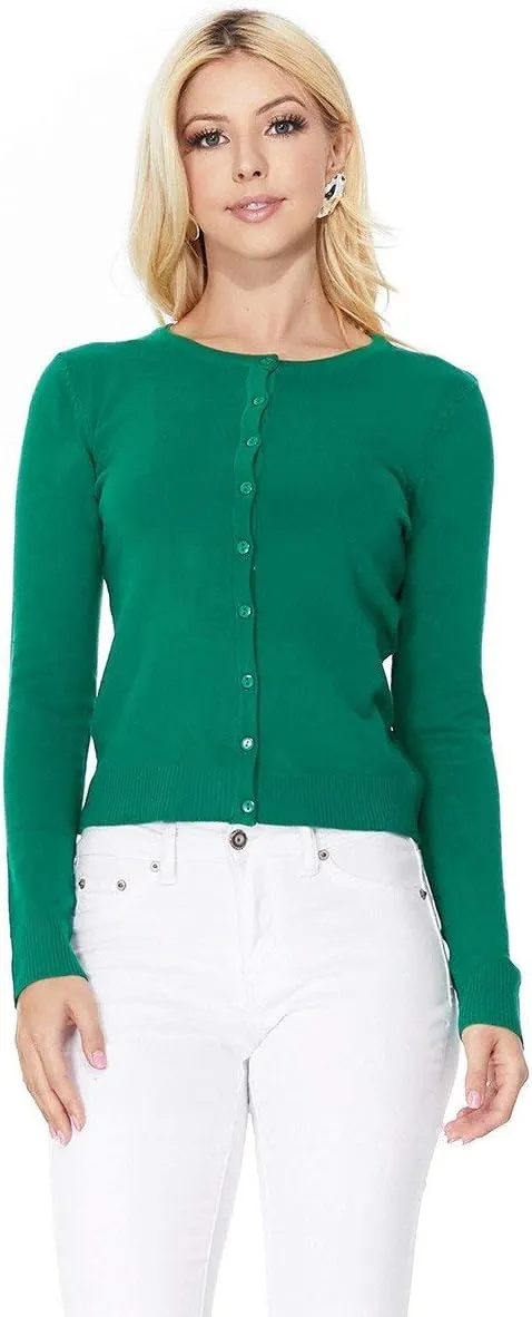 YEMAK Women's Knit Cardigan Sweater  Long Sleeve Crewneck Basic Classic Casual Button Down Soft Lightweight Knitted Top