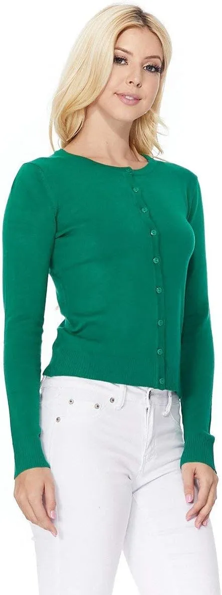 YEMAK Women's Knit Cardigan Sweater  Long Sleeve Crewneck Basic Classic Casual Button Down Soft Lightweight Knitted Top