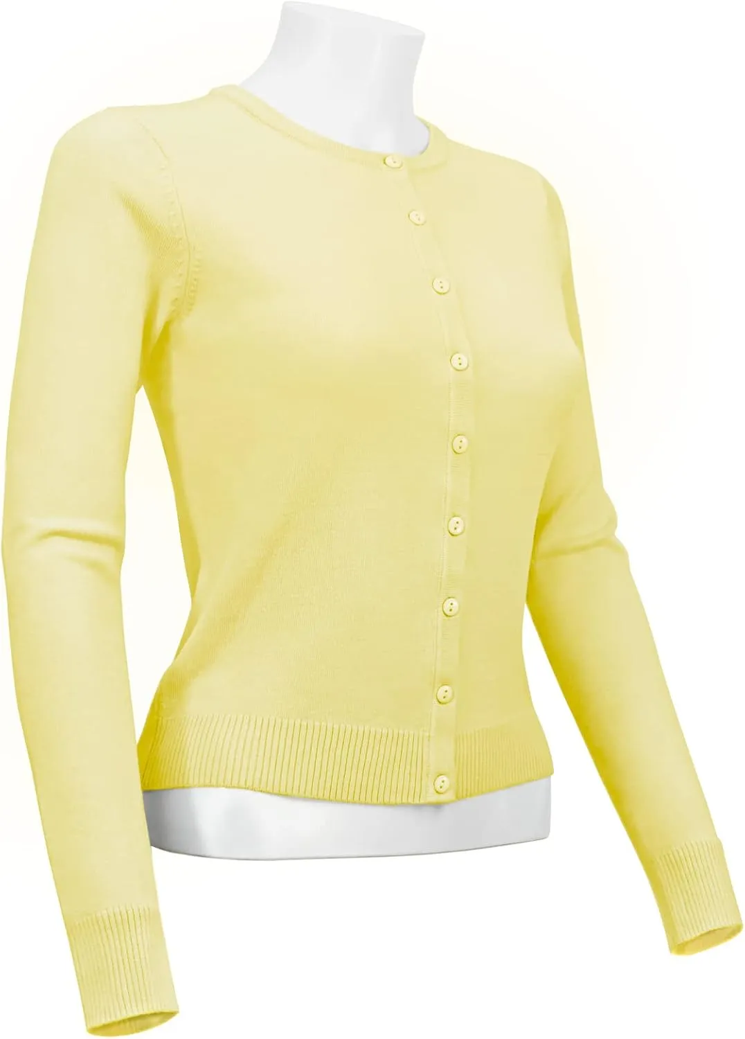 YEMAK Women's Knit Cardigan Sweater  Long Sleeve Crewneck Basic Classic Casual Button Down Soft Lightweight Knitted Top