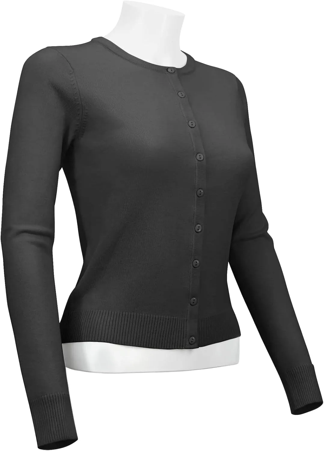YEMAK Women's Knit Cardigan Sweater  Long Sleeve Crewneck Basic Classic Casual Button Down Soft Lightweight Knitted Top