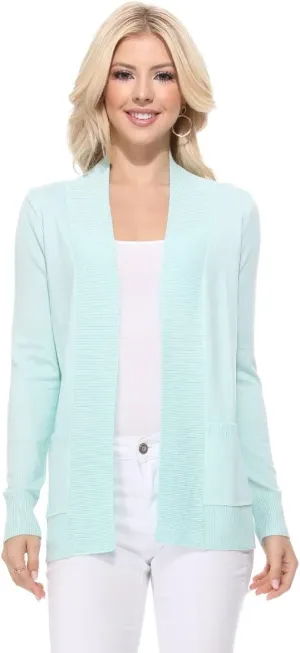 YEMAK Women's Knit Cardigan Sweater  Long Sleeve Open Front Basic Classic Casual Soft Lightweight Knitted Shrug with Pocket