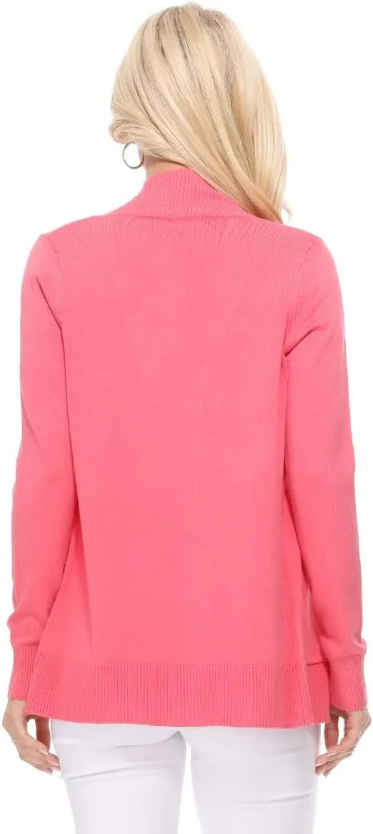 YEMAK Women's Knit Cardigan Sweater  Long Sleeve Open Front Basic Classic Casual Soft Lightweight Knitted Shrug with Pocket