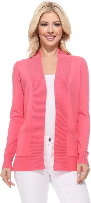 YEMAK Women's Knit Cardigan Sweater  Long Sleeve Open Front Basic Classic Casual Soft Lightweight Knitted Shrug with Pocket