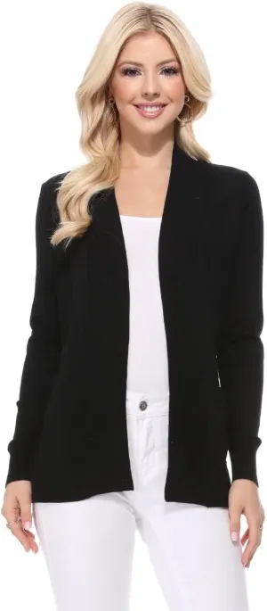YEMAK Women's Knit Cardigan Sweater  Long Sleeve Open Front Basic Classic Casual Soft Lightweight Knitted Shrug with Pocket