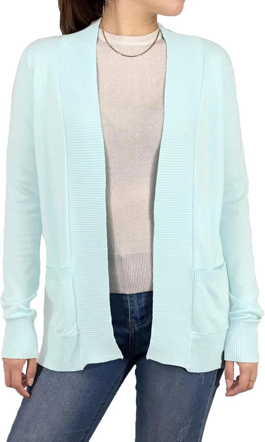 YEMAK Women's Knit Cardigan Sweater  Long Sleeve Open Front Basic Classic Casual Soft Lightweight Knitted Shrug with Pocket