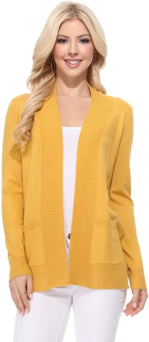 YEMAK Women's Knit Cardigan Sweater  Long Sleeve Open Front Basic Classic Casual Soft Lightweight Knitted Shrug with Pocket
