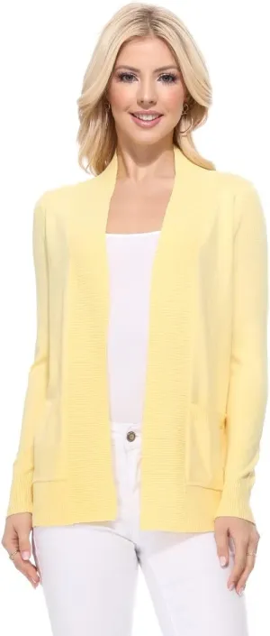 YEMAK Women's Knit Cardigan Sweater  Long Sleeve Open Front Basic Classic Casual Soft Lightweight Knitted Shrug with Pocket