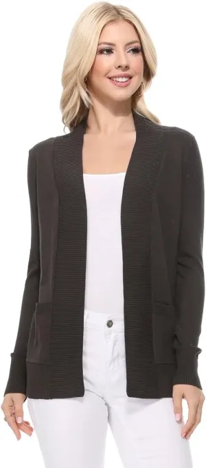 YEMAK Women's Knit Cardigan Sweater  Long Sleeve Open Front Basic Classic Casual Soft Lightweight Knitted Shrug with Pocket