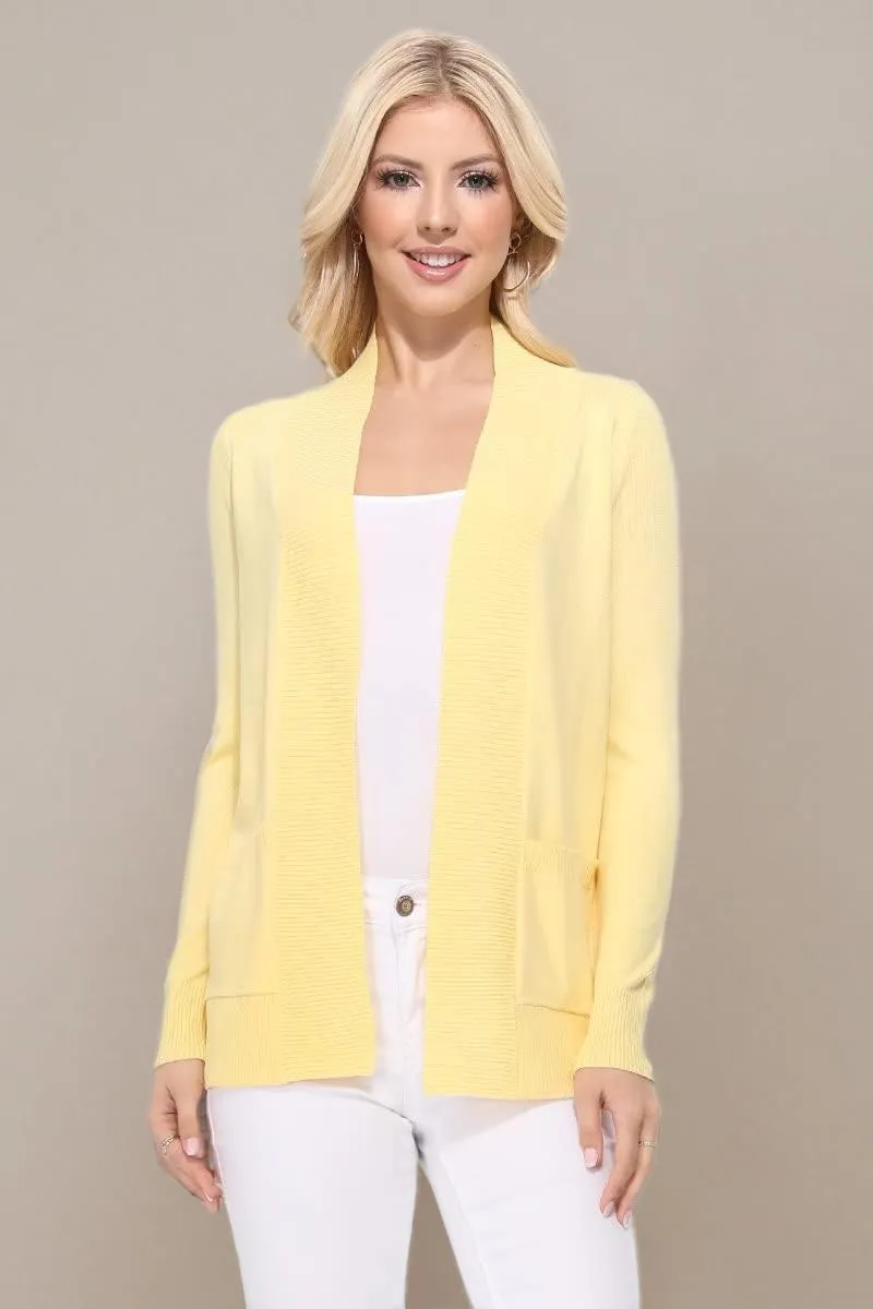 YEMAK Women's Knit Cardigan Sweater  Long Sleeve Open Front Basic Classic Casual Soft Lightweight Knitted Shrug with Pocket