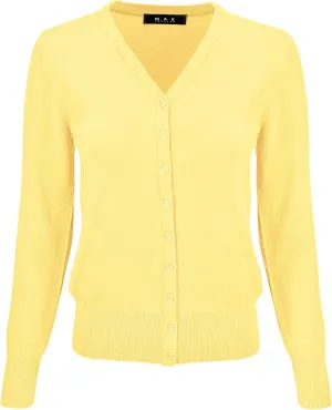 YEMAK Women's Knit Cardigan Sweater  Long Sleeve V-Neck Basic Classic Casual Button Down Knitted Soft Lightweight Top