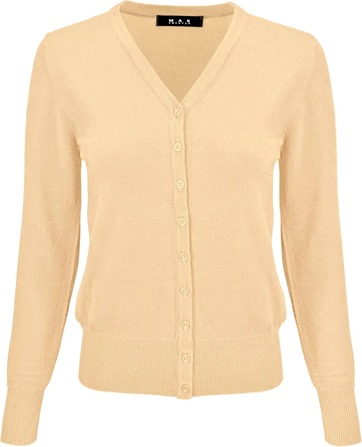 YEMAK Women's Knit Cardigan Sweater  Long Sleeve V-Neck Basic Classic Casual Button Down Knitted Soft Lightweight Top