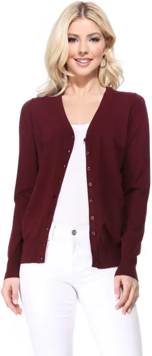 YEMAK Women's Knit Cardigan Sweater  Long Sleeve V-Neck Basic Classic Casual Button Down Knitted Soft Lightweight Top