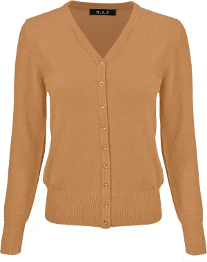 YEMAK Women's Knit Cardigan Sweater  Long Sleeve V-Neck Basic Classic Casual Button Down Knitted Soft Lightweight Top