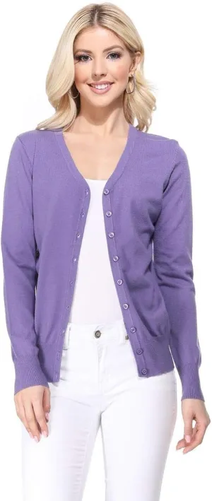 YEMAK Women's Knit Cardigan Sweater  Long Sleeve V-Neck Basic Classic Casual Button Down Knitted Soft Lightweight Top
