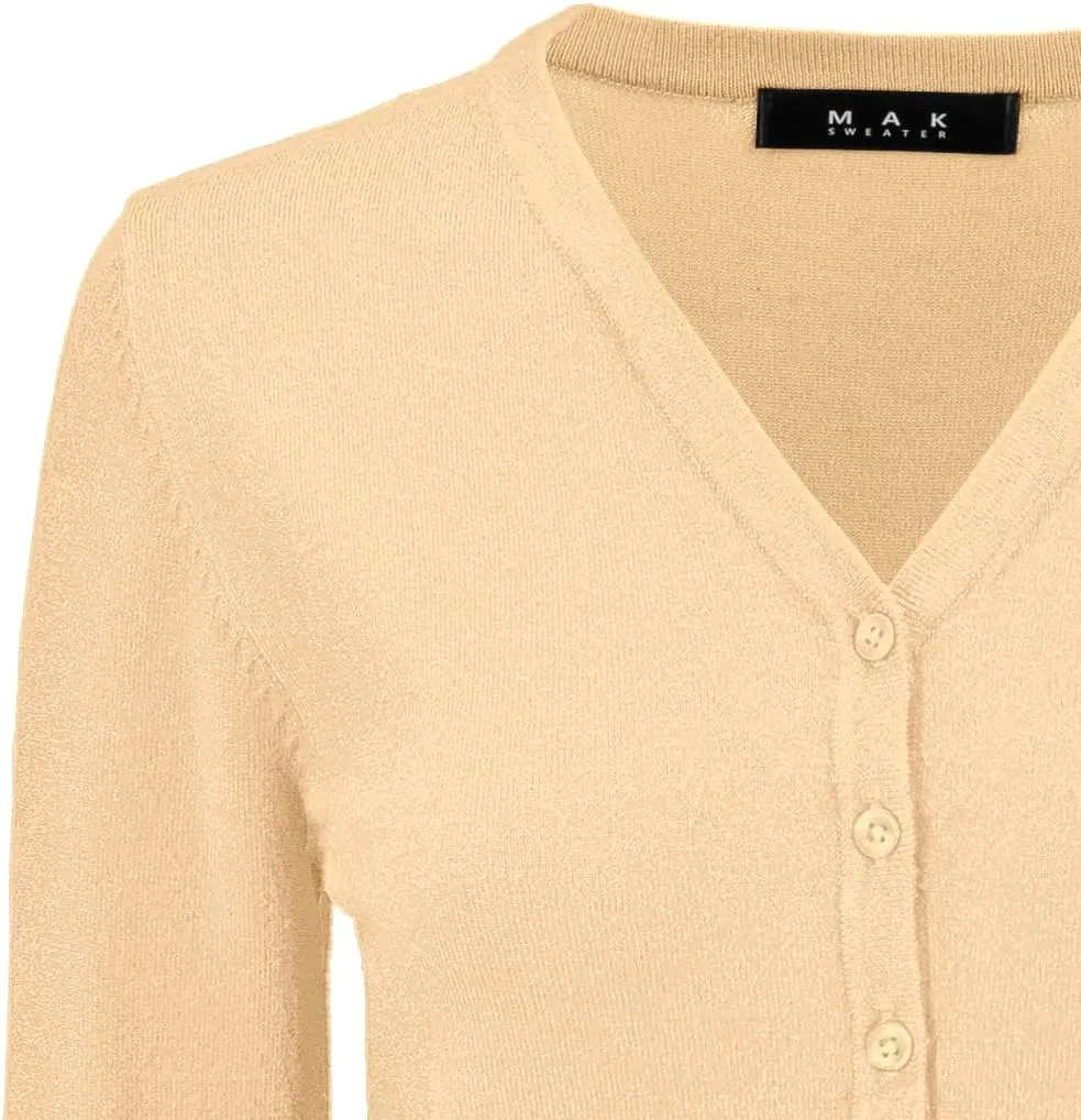 YEMAK Women's Knit Cardigan Sweater  Long Sleeve V-Neck Basic Classic Casual Button Down Knitted Soft Lightweight Top