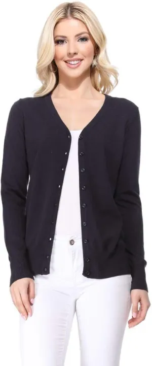 YEMAK Women's Knit Cardigan Sweater  Long Sleeve V-Neck Basic Classic Casual Button Down Knitted Soft Lightweight Top