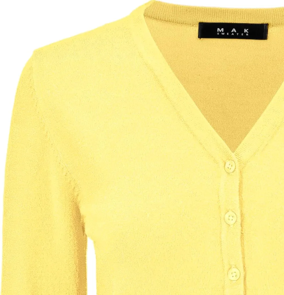 YEMAK Women's Knit Cardigan Sweater  Long Sleeve V-Neck Basic Classic Casual Button Down Knitted Soft Lightweight Top