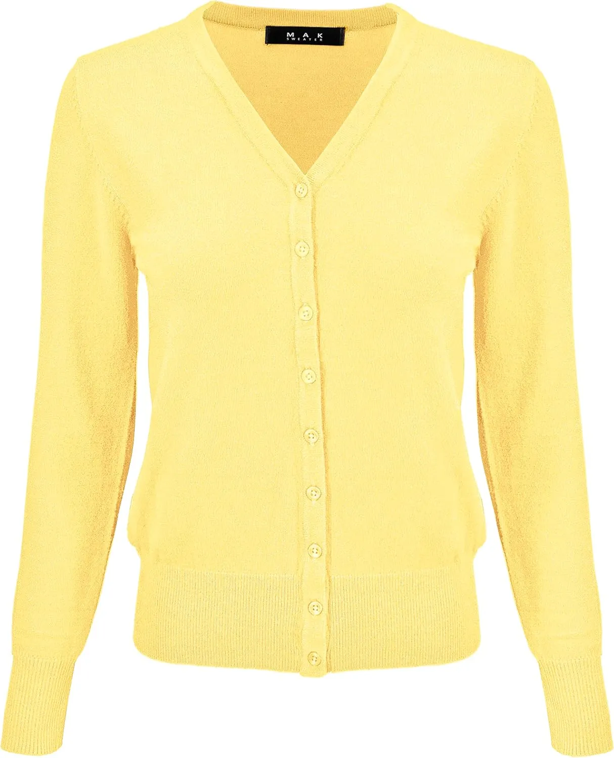 YEMAK Women's Knit Cardigan Sweater  Long Sleeve V-Neck Basic Classic Casual Button Down Knitted Soft Lightweight Top