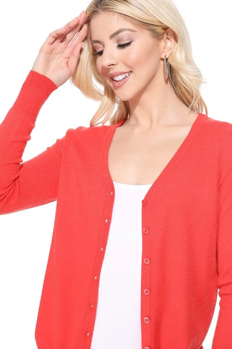 YEMAK Women's Knit Cardigan Sweater  Long Sleeve V-Neck Basic Classic Casual Button Down Knitted Soft Lightweight Top