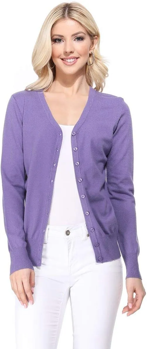 YEMAK Women's Knit Cardigan Sweater  Long Sleeve V-Neck Basic Classic Casual Button Down Knitted Soft Lightweight Top