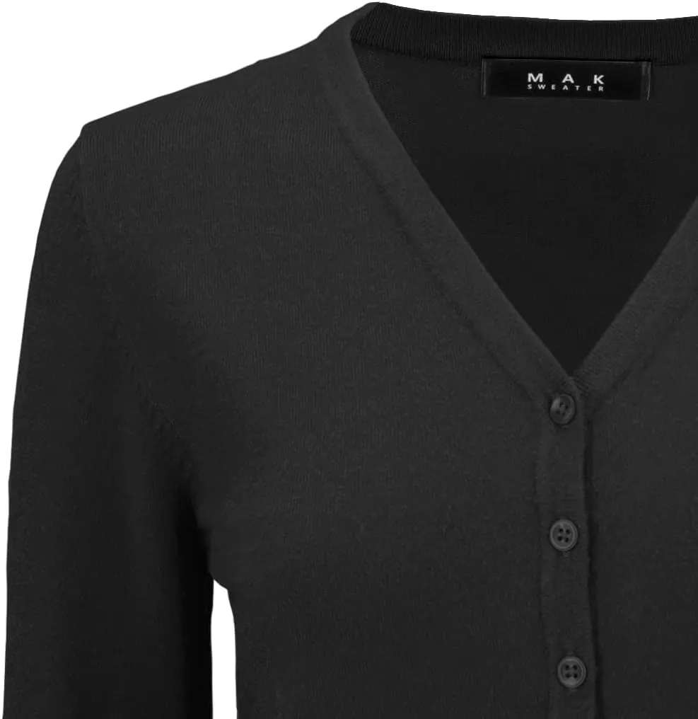 YEMAK Women's Knit Cardigan Sweater  Long Sleeve V-Neck Basic Classic Casual Button Down Knitted Soft Lightweight Top