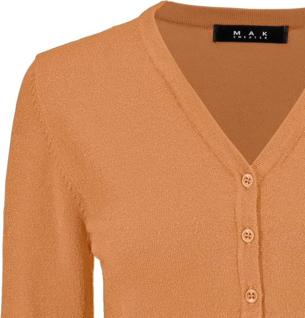 YEMAK Women's Knit Cardigan Sweater  Long Sleeve V-Neck Basic Classic Casual Button Down Knitted Soft Lightweight Top