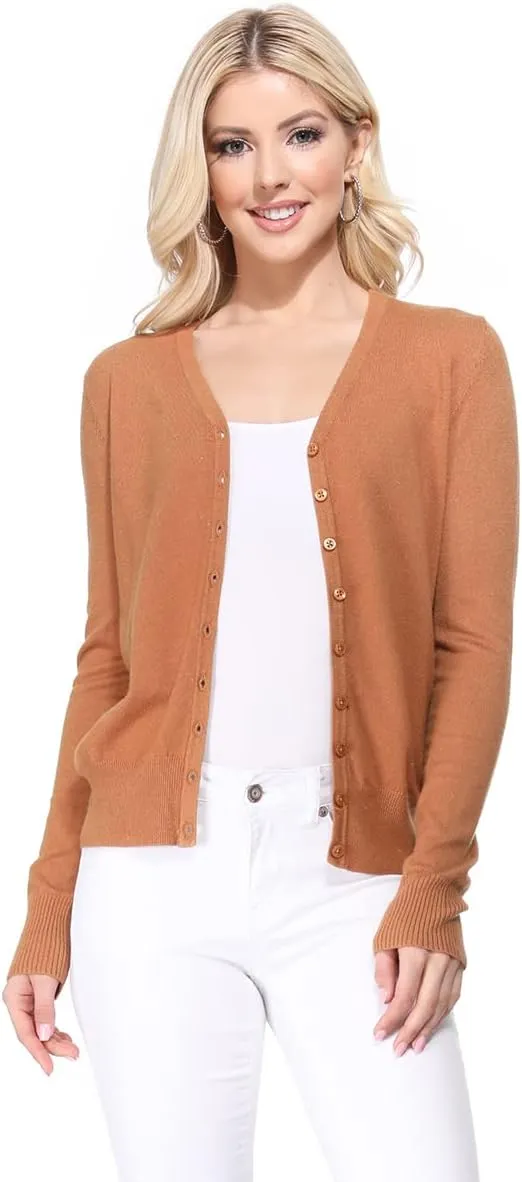 YEMAK Women's Knit Cardigan Sweater  Long Sleeve V-Neck Basic Classic Casual Button Down Knitted Soft Lightweight Top