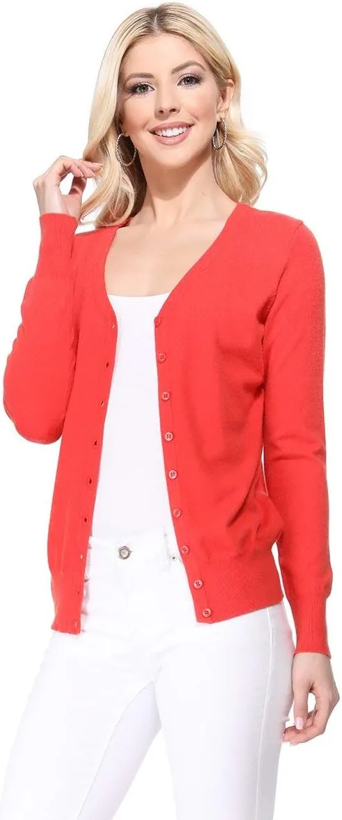 YEMAK Women's Knit Cardigan Sweater  Long Sleeve V-Neck Basic Classic Casual Button Down Knitted Soft Lightweight Top