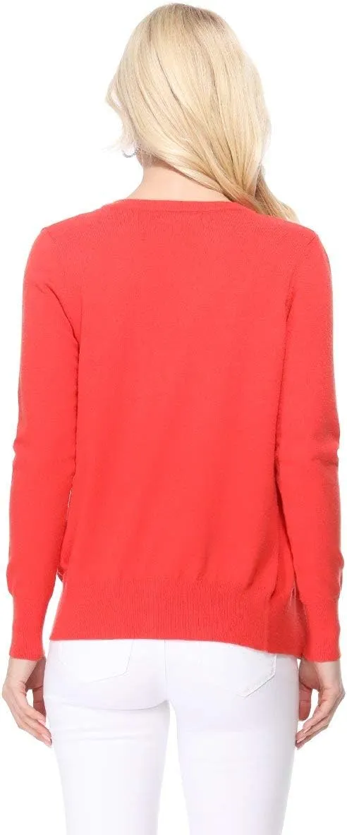 YEMAK Women's Knit Cardigan Sweater  Long Sleeve V-Neck Basic Classic Casual Button Down Knitted Soft Lightweight Top