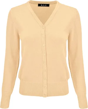 YEMAK Women's Knit Cardigan Sweater  Long Sleeve V-Neck Basic Classic Casual Button Down Knitted Soft Lightweight Top
