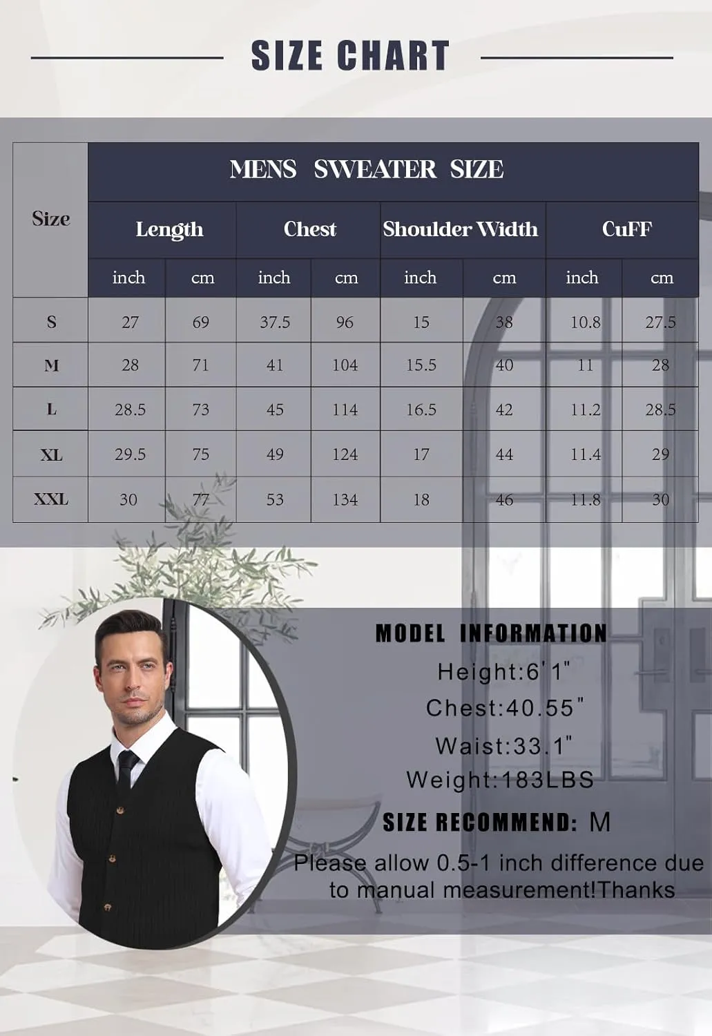 YTD Men's Sleeveless Sweater Vest V-Neck Casual Cable Knit Button Down Cardigan Vest