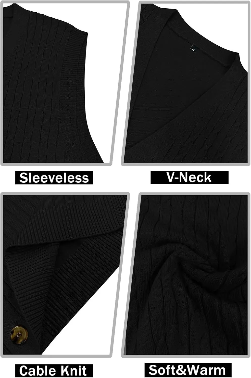 YTD Men's Sleeveless Sweater Vest V-Neck Casual Cable Knit Button Down Cardigan Vest