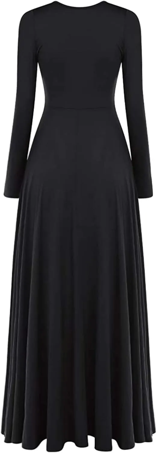 Z&X Praise Dance Modern Worship Liturgical Long Dresses for Women Metallic Color Block Church Robe Lyrical Dancewear