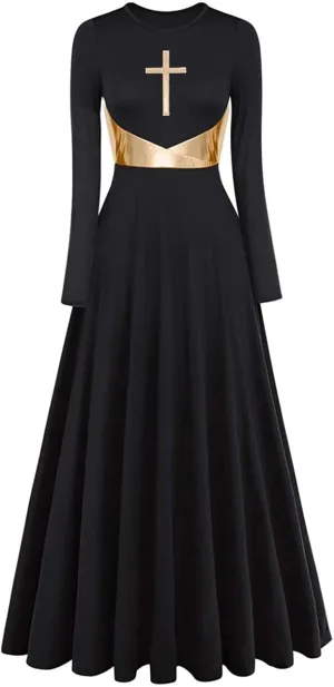 Z&X Praise Dance Modern Worship Liturgical Long Dresses for Women Metallic Color Block Church Robe Lyrical Dancewear
