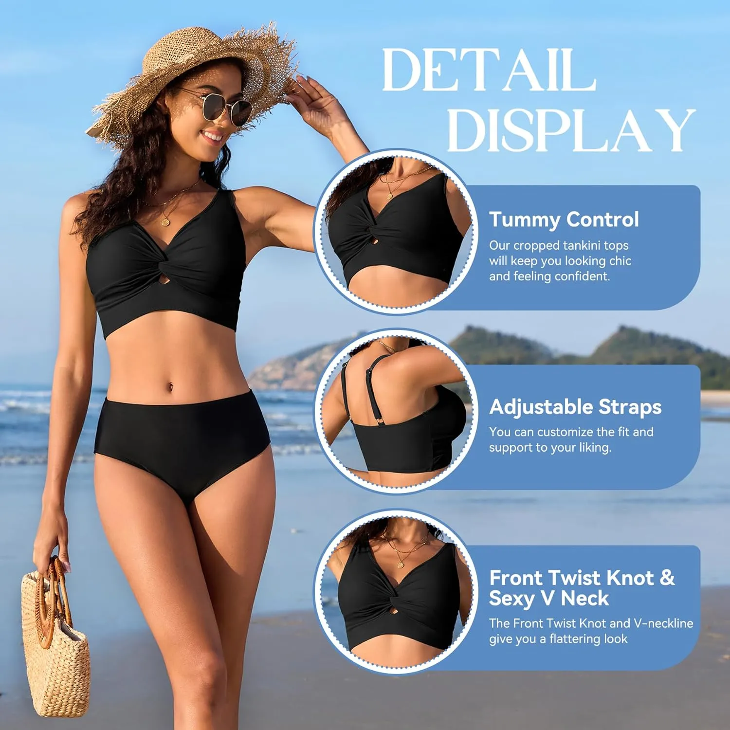 Zando Women's Bikini Top Bathing Suit Criss Cross Swimsuit Top V Neck Full Coverage Swim Tops Only